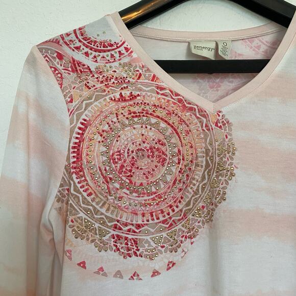 Chico’s Zenergy‎ Medallion Tee Peach White 0 Small - Picture 4 of 9